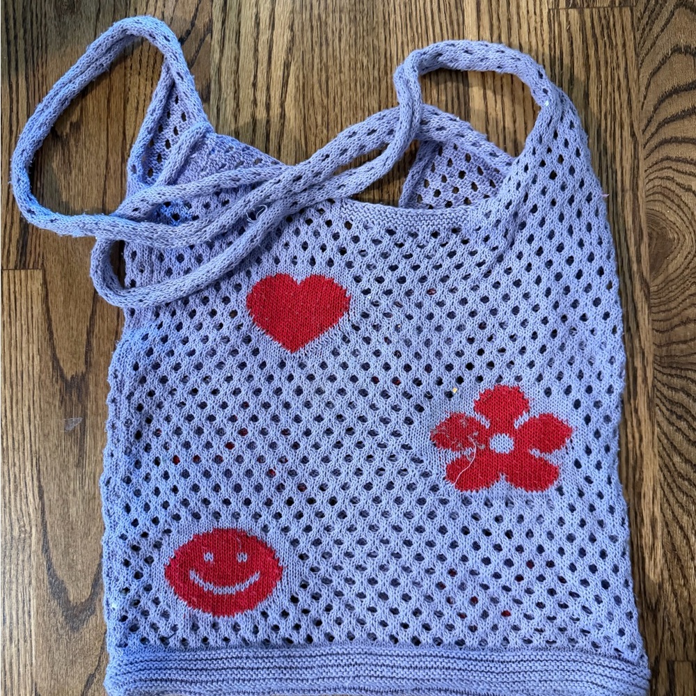 Lavender and Red Knit tote
